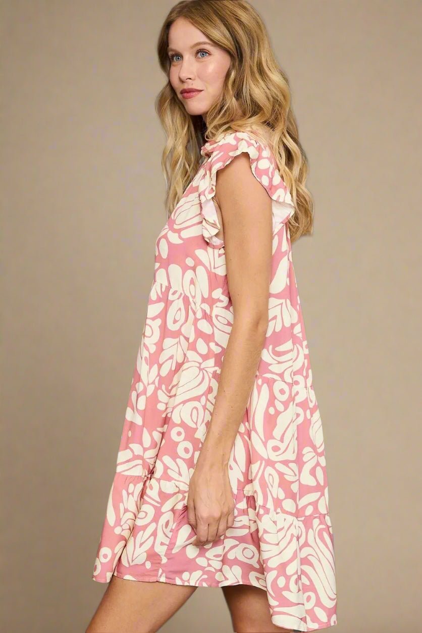 UMGEE - Rose Abstract Flutter Sleeve Mini Dress
