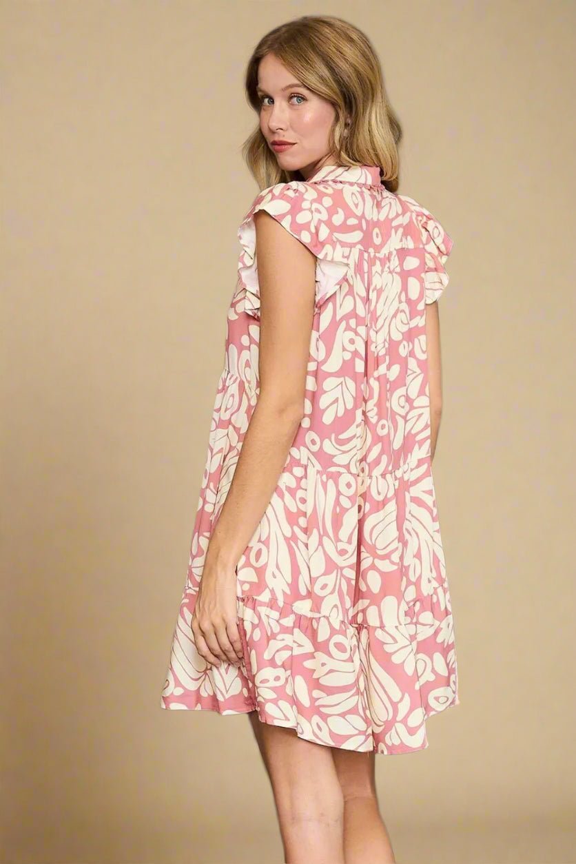 UMGEE - Rose Abstract Flutter Sleeve Mini Dress