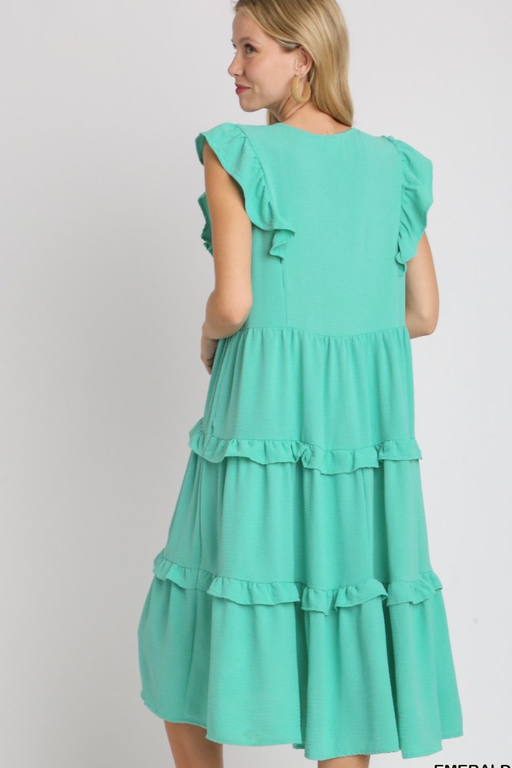 UMGEE - Ruffle Cap Sleeve Midi Dress in Emerald