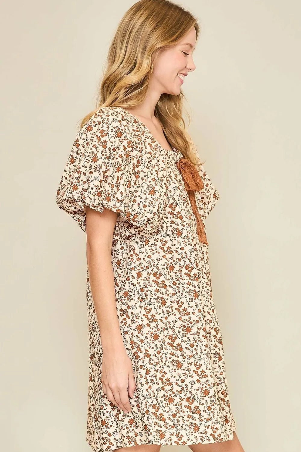 UMGEE - Rust Floral Puff Sleeve Mini Dress