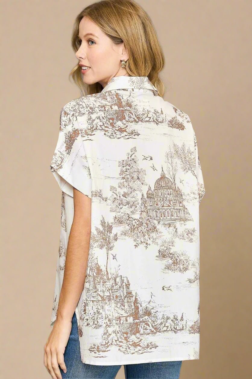 UMGEE - Sepia Landscape Print Button Down Top