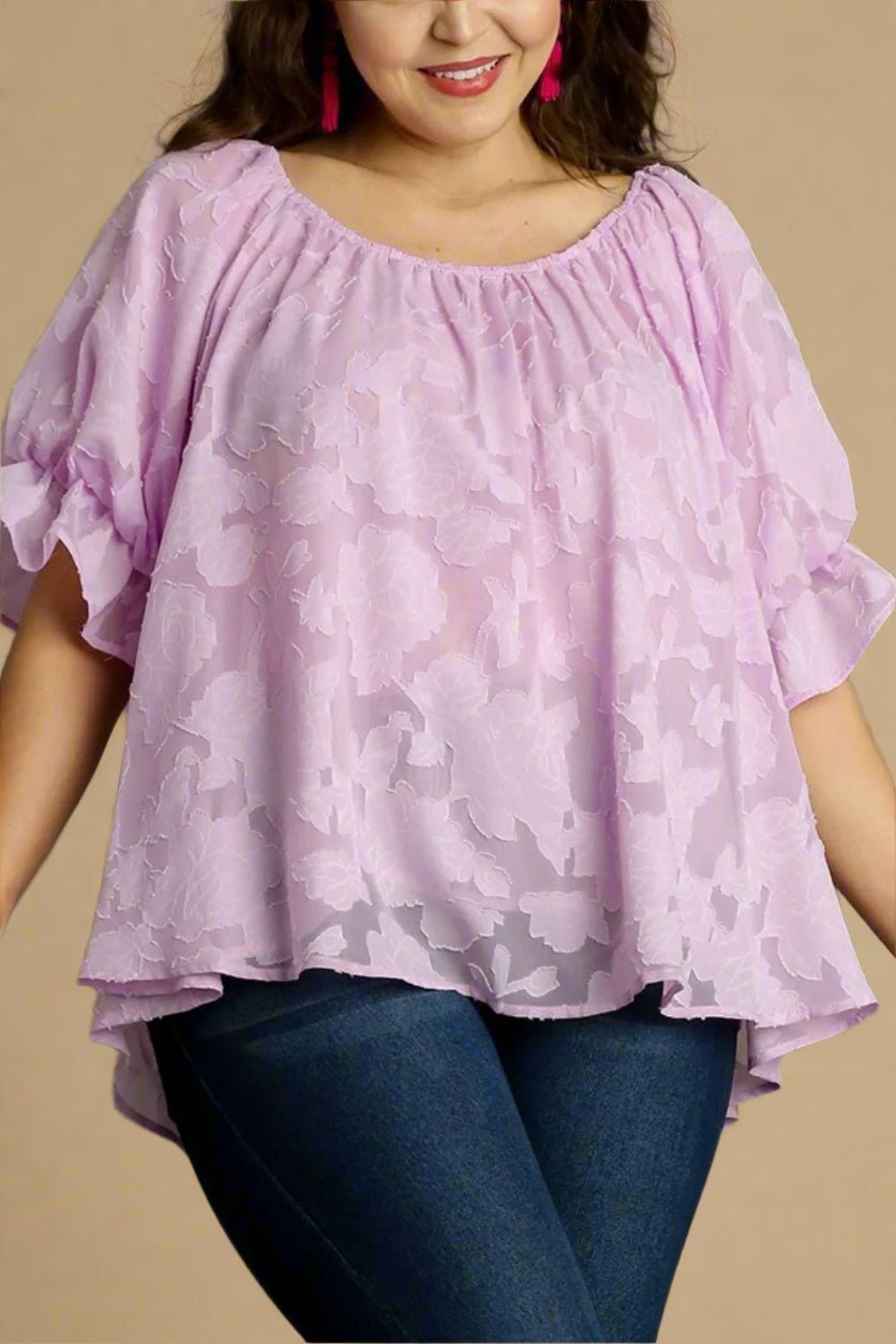 UMGEE - Sheer Floral Puff Sleeve Top in Lavender