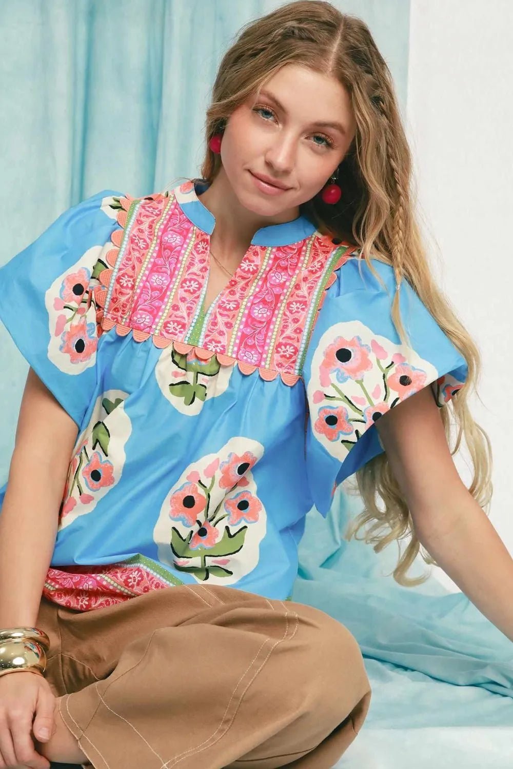 UMGEE - Sky Blue Floral Boho Top