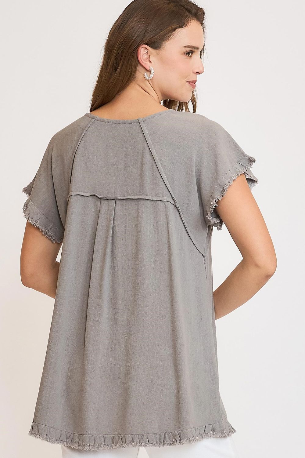 UMGEE - Slate Gray Frayed Hem Raglan Top