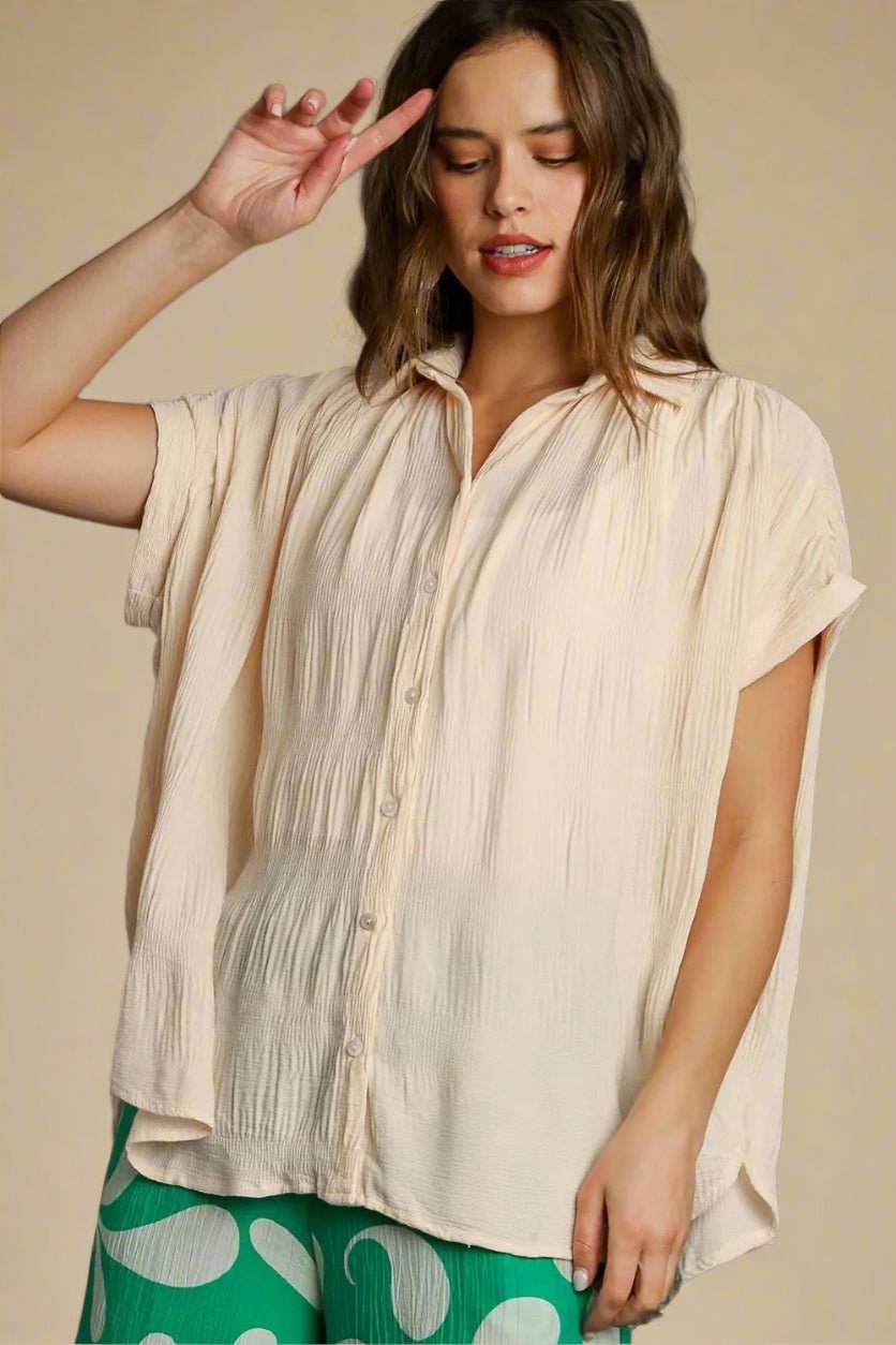 UMGEE - Soft Cream Crinkle Button - Up Top