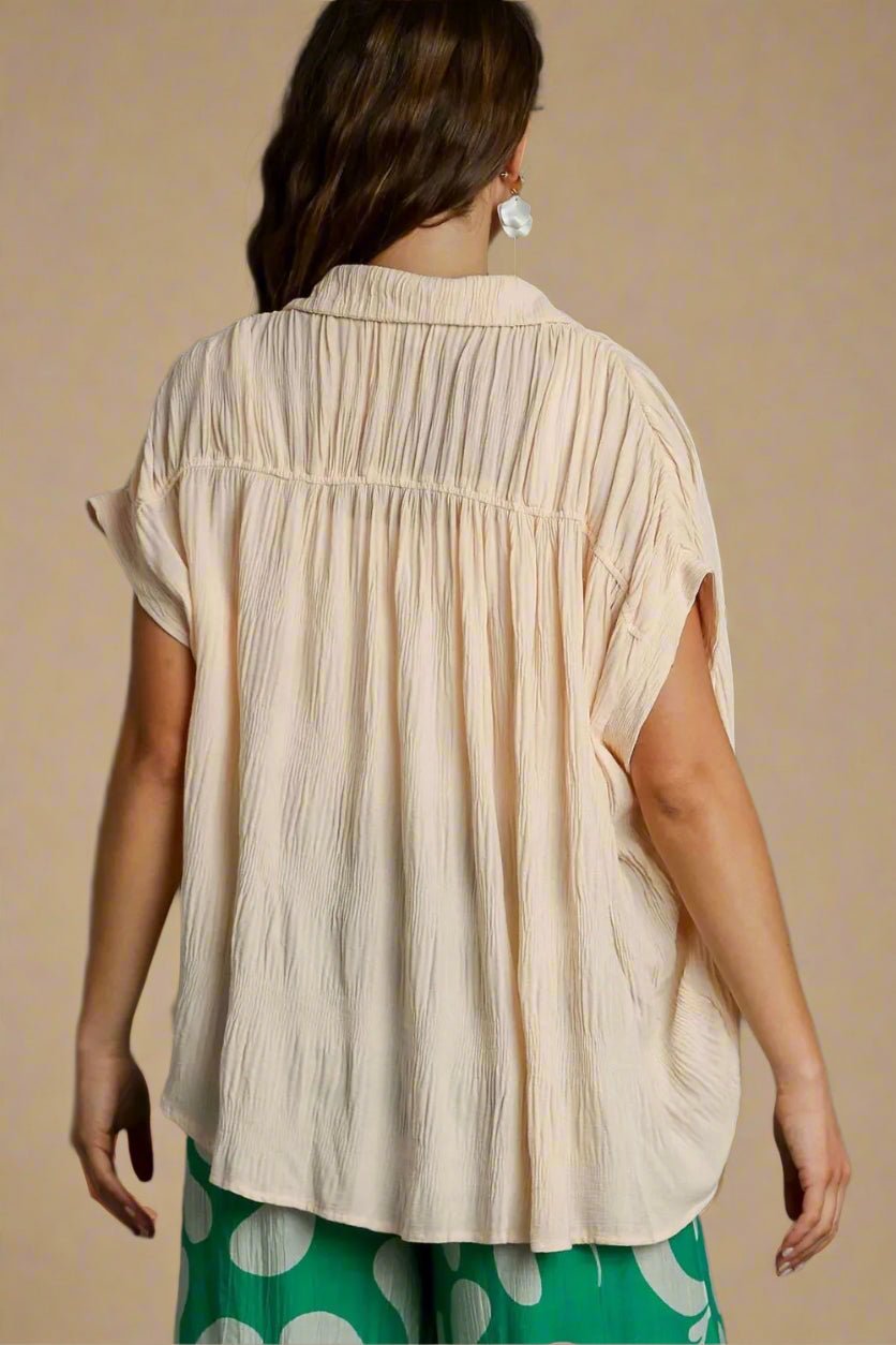 UMGEE - Soft Cream Crinkle Button - Up Top