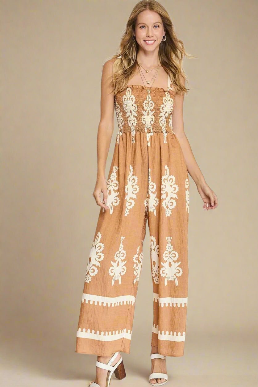 UMGEE - Tan & Ivory Printed Jumpsuit