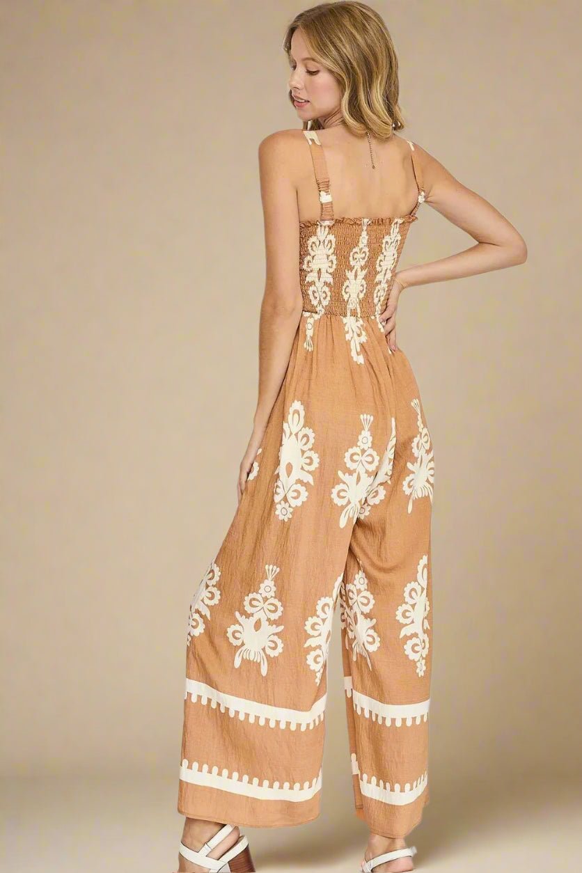 UMGEE - Tan & Ivory Printed Jumpsuit