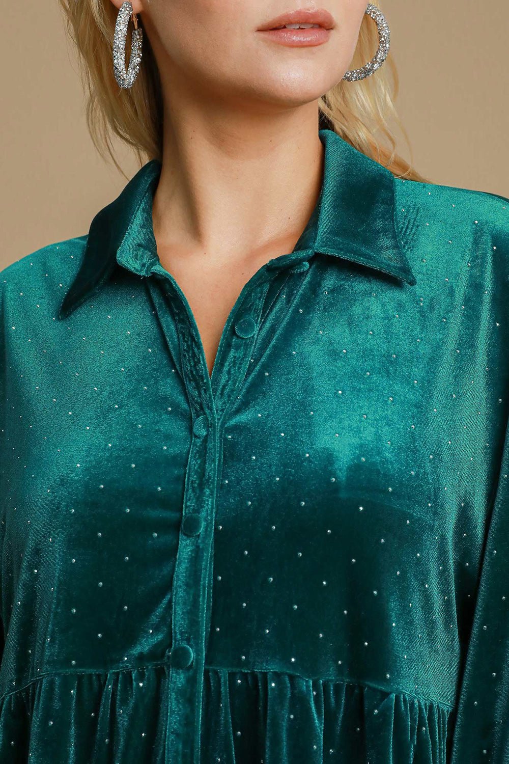 UMGEE - Teal Green Ditsy Dot Velvet Top