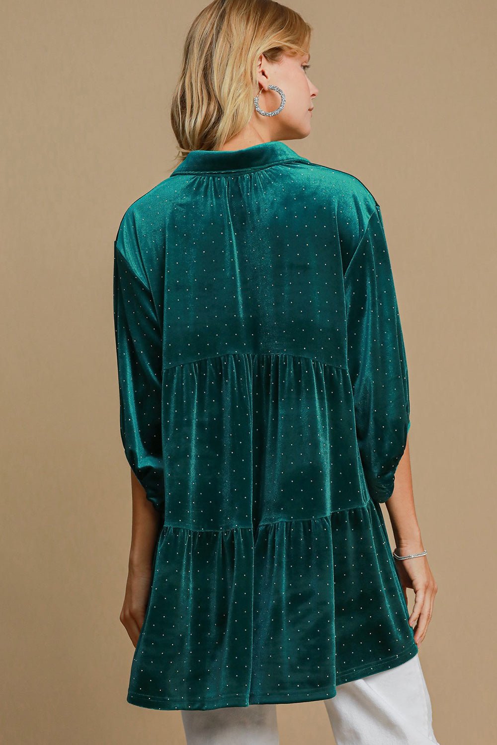 UMGEE - Teal Green Ditsy Dot Velvet Top