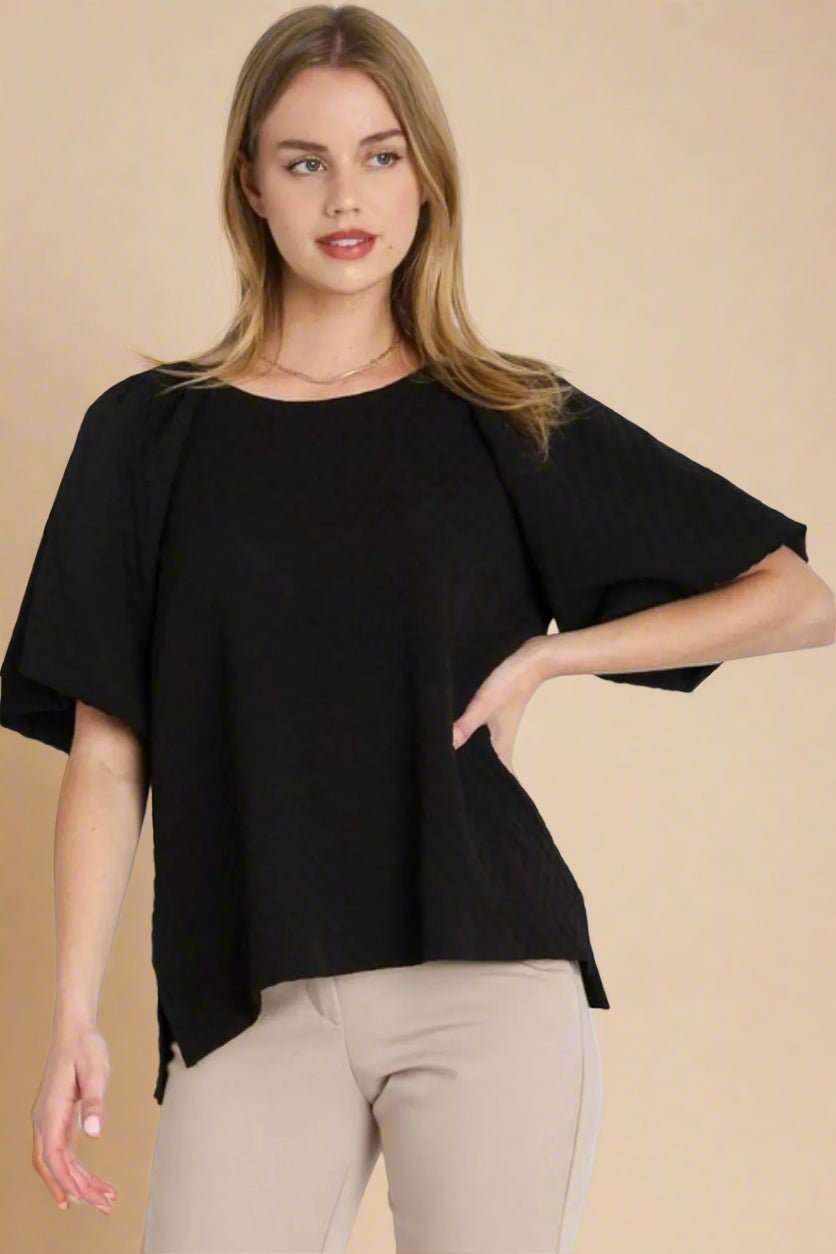 UMGEE - Textured Black Puff Sleeve Blouse