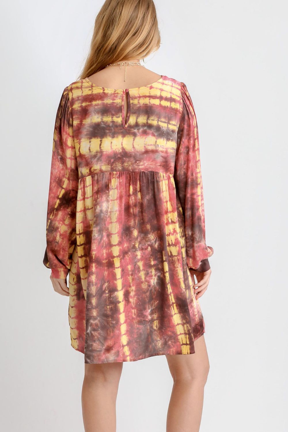 UMGEE - Tie Dye Babydoll Mini Dress in Coral & Mocha
