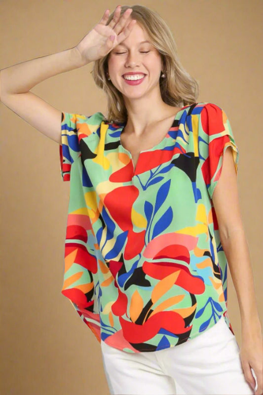 UMGEE - Tropical Abstract V - Neck Blouse