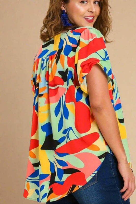 UMGEE - Tropical Abstract V - Neck Blouse
