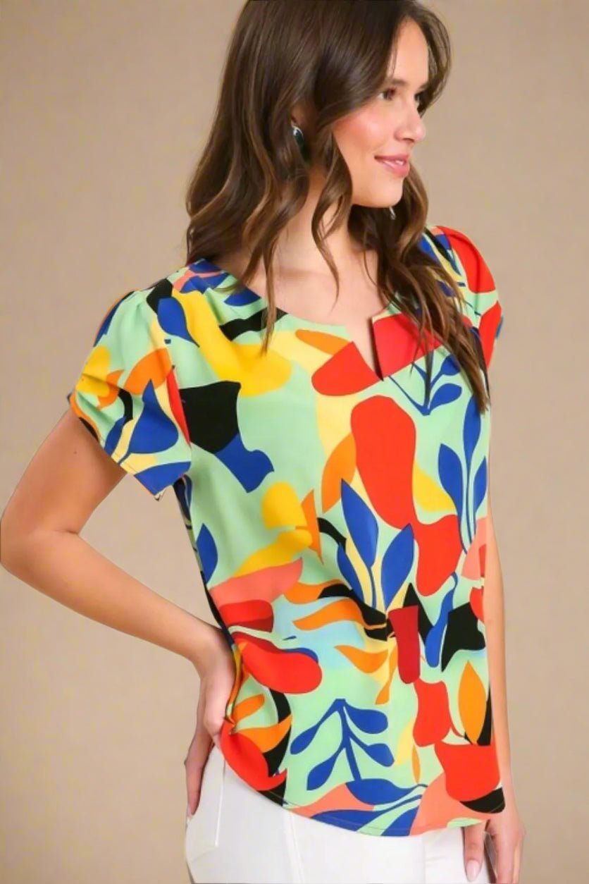 UMGEE - Tropical Abstract V - Neck Blouse