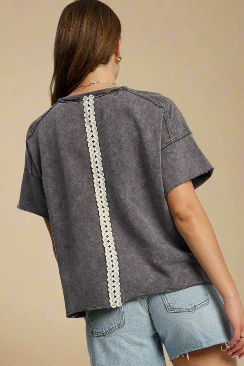 UMGEE - Washed Black Crochet Peace Tee