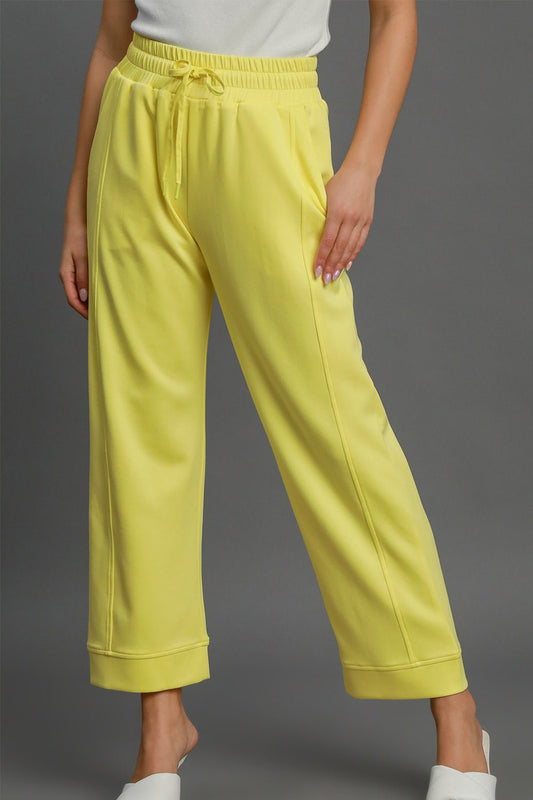 UMGEE - Yellow Drawstring Waist Wide Leg Athleisure Pants