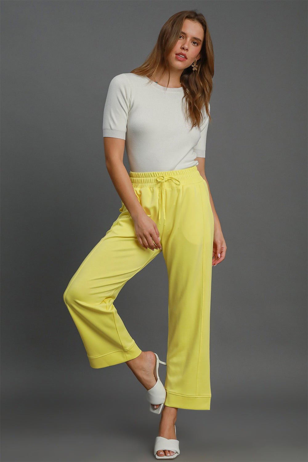 UMGEE - Yellow Drawstring Waist Wide Leg Athleisure Pants