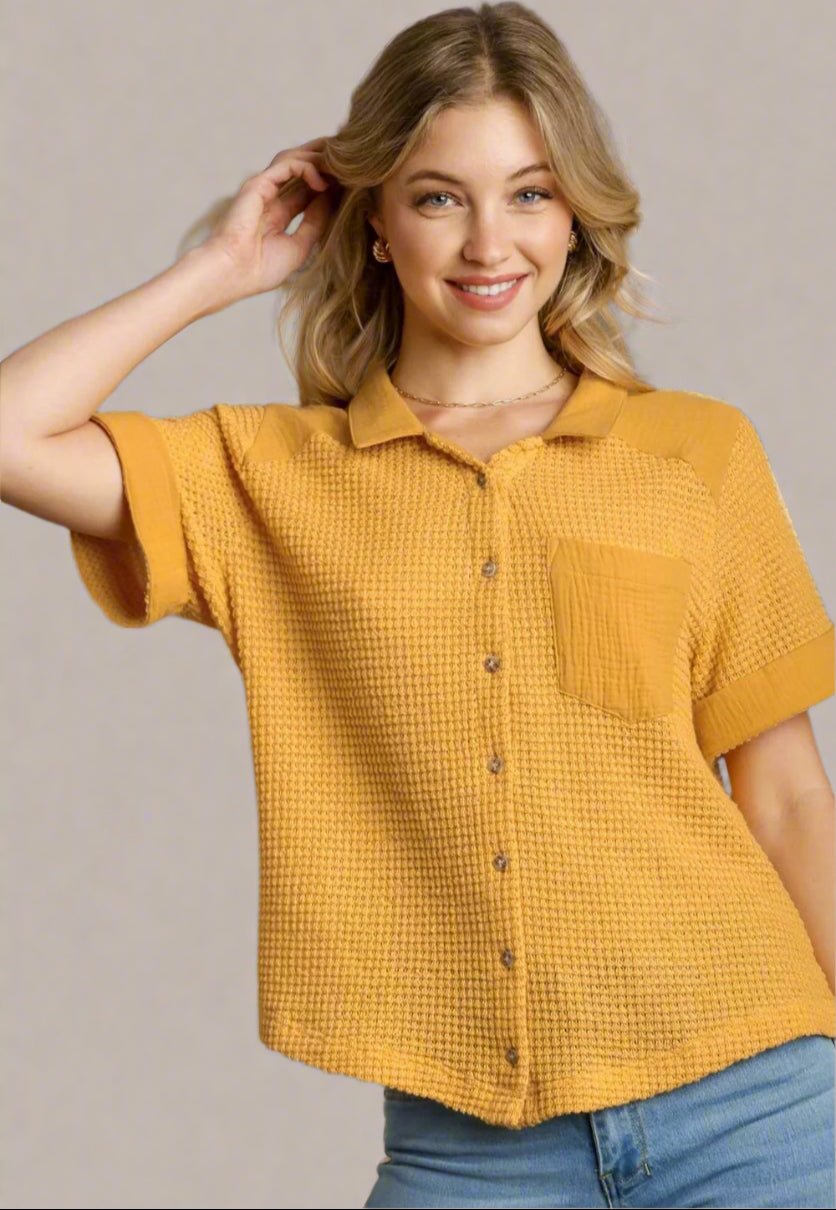 UMGEE - Yellow Waffle - Knit Short Sleeve Shirt