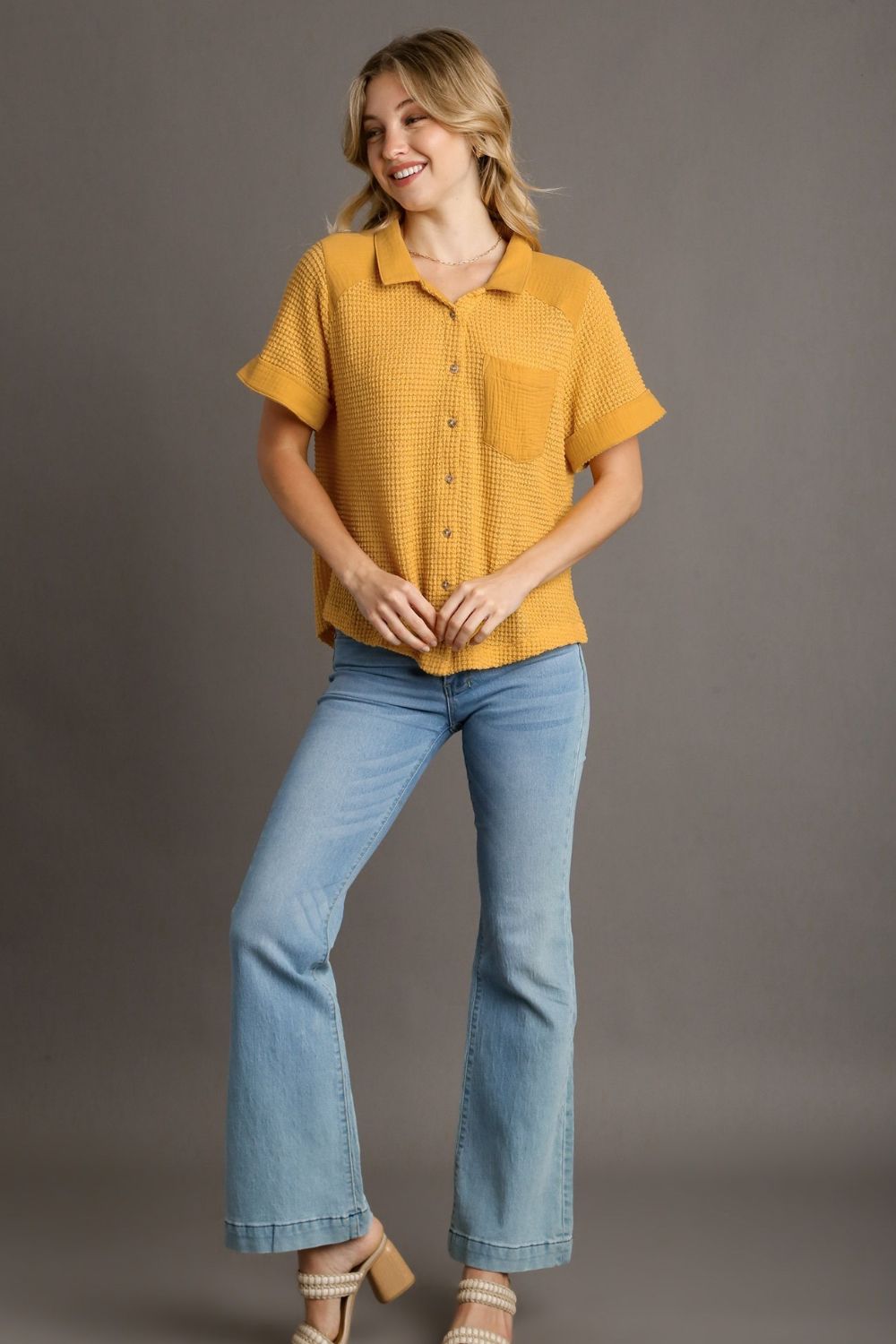 UMGEE - Yellow Waffle - Knit Short Sleeve Shirt