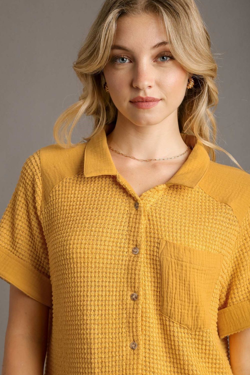UMGEE - Yellow Waffle - Knit Short Sleeve Shirt