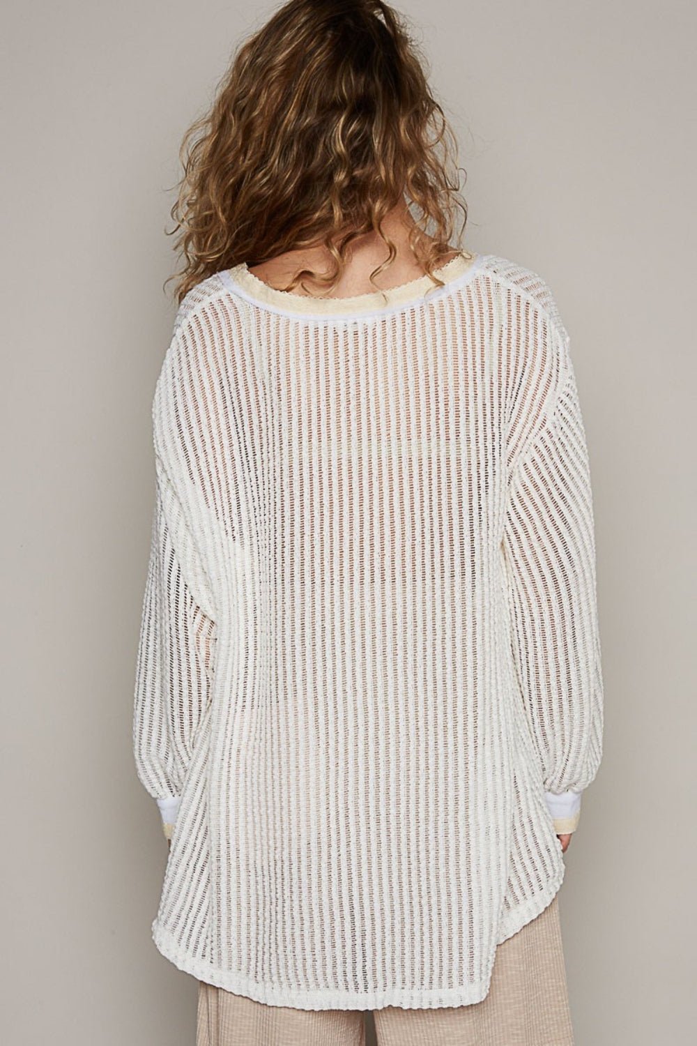 V-Neck Long Sleeve Crochet Top in Off-WhiteTopPOL