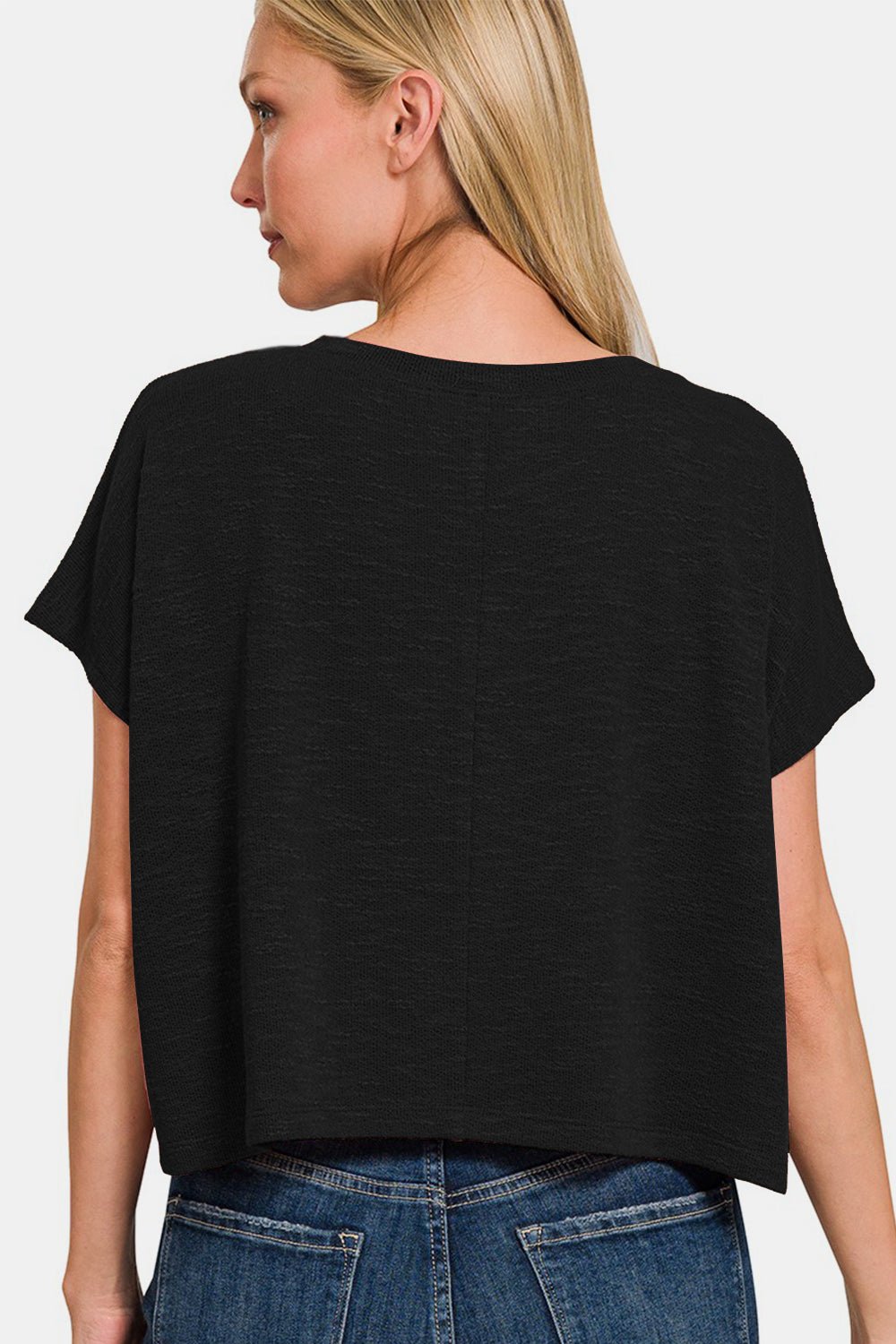V-Neck Short Sleeve Crop T-Shirt in BlackT-ShirtZenana