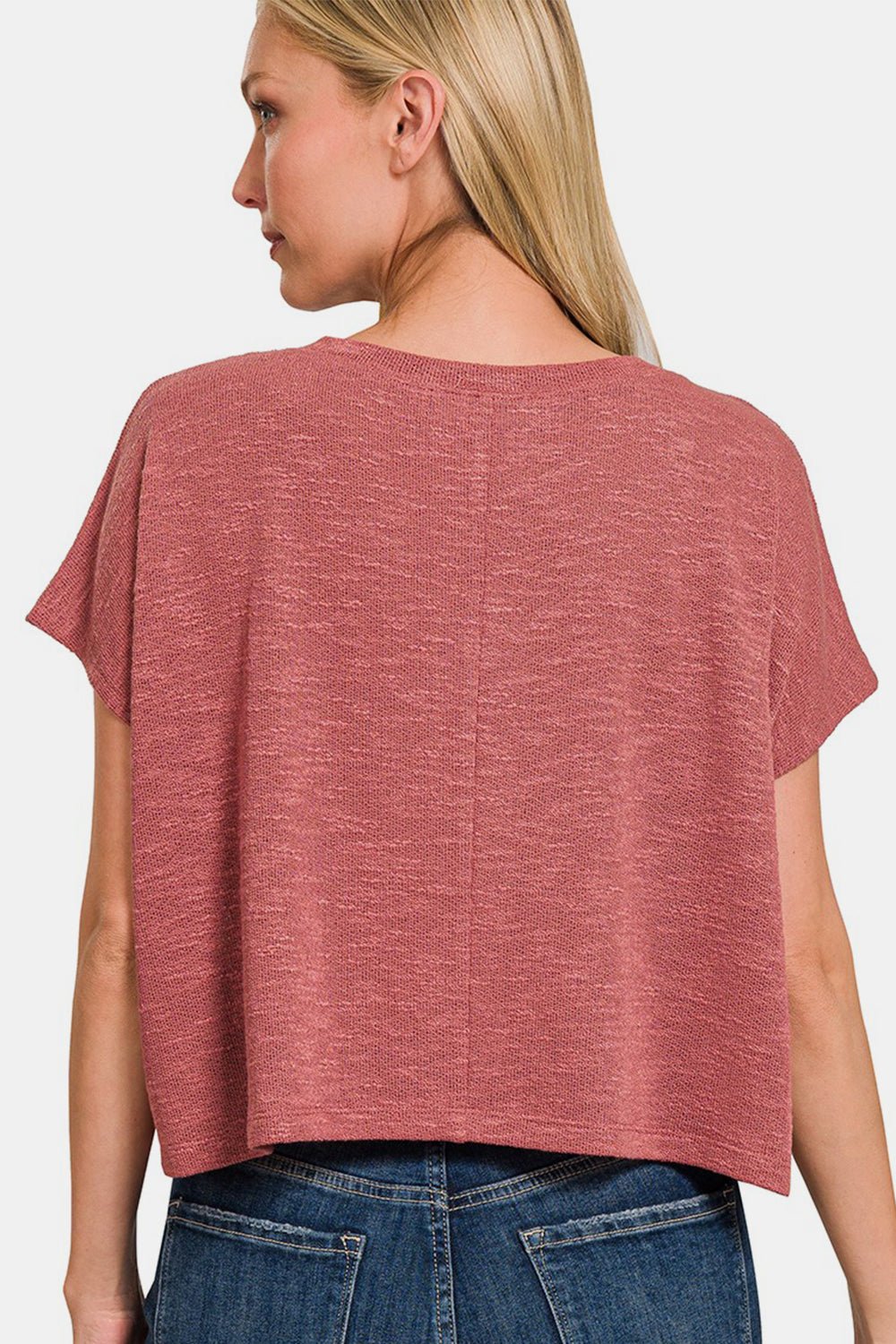 V-Neck Short Sleeve Crop T-Shirt in Winter RoseT-ShirtZenana