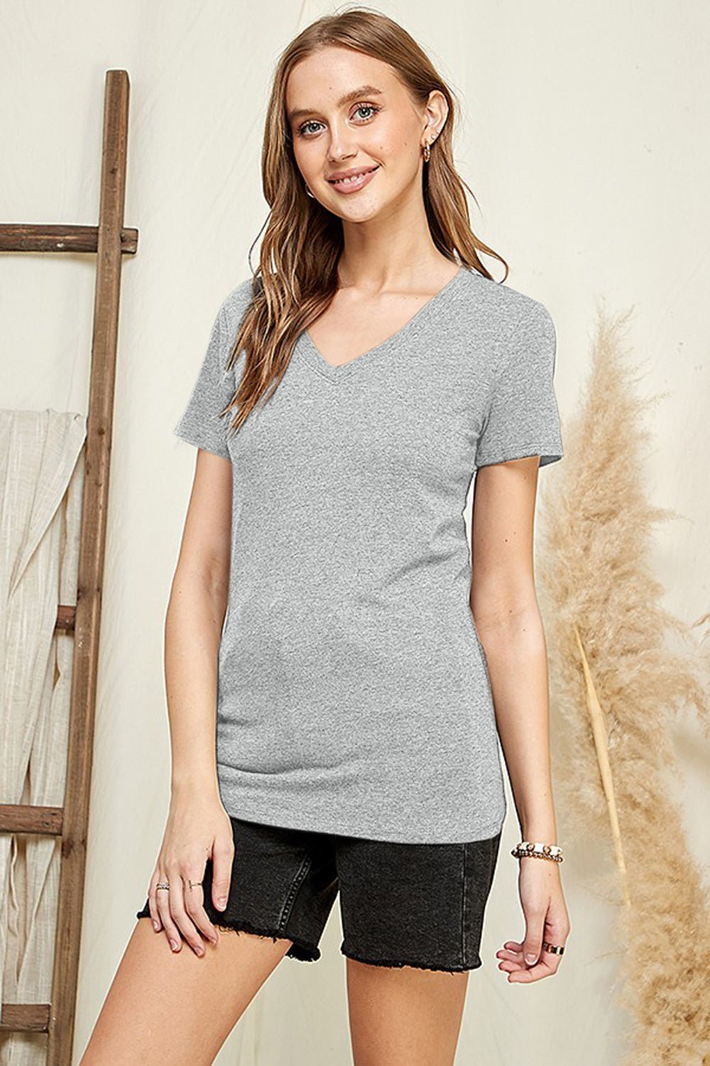 V-Neck Short Sleeve T-Shirt in Heather GreyT-ShirtCulture Code