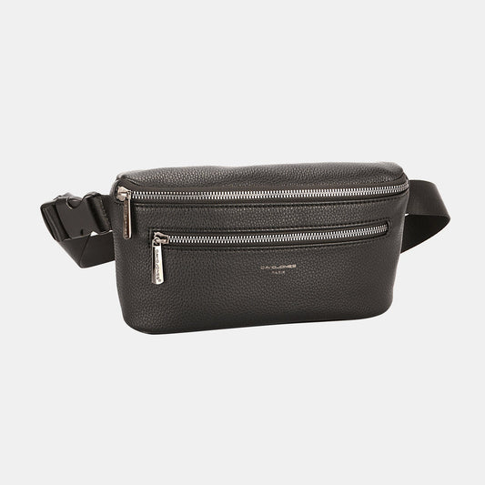 Vegan Leather Double Zipper Adjustable Belt Bag in BlackBelt BagDavid Jones