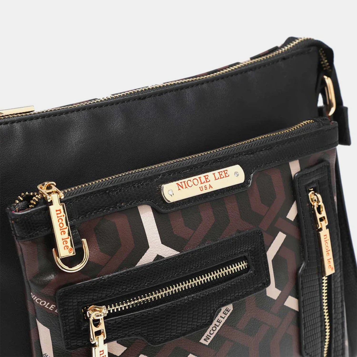 Vegan Leather Geometric Pattern Crossbody Bag in BlackCrossbody BagNicole Lee USA
