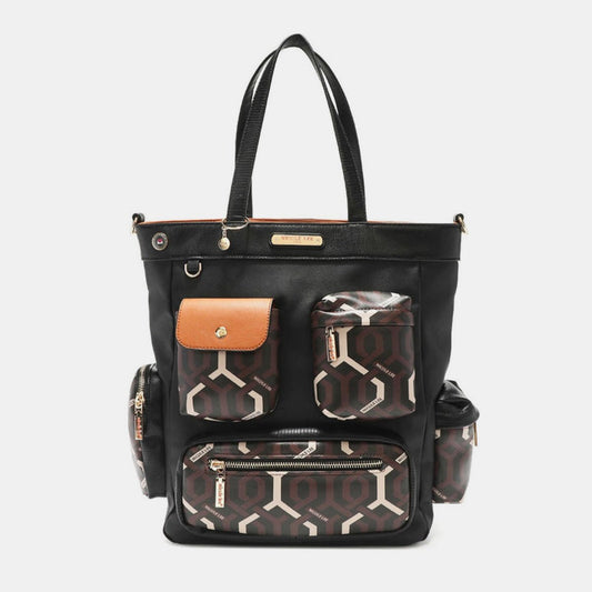 Vegan Leather Geometric Pattern Tote Bag in BrownTote BagNicole Lee USA