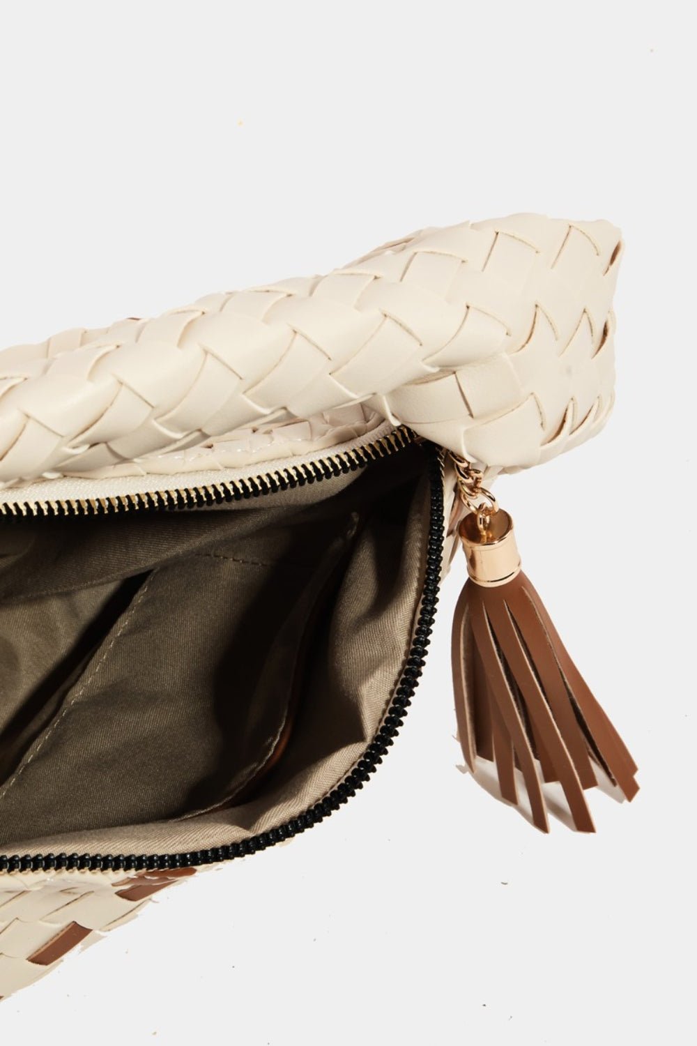 Vegan Leather Tassel Detail Woven HandbagHandbagFame