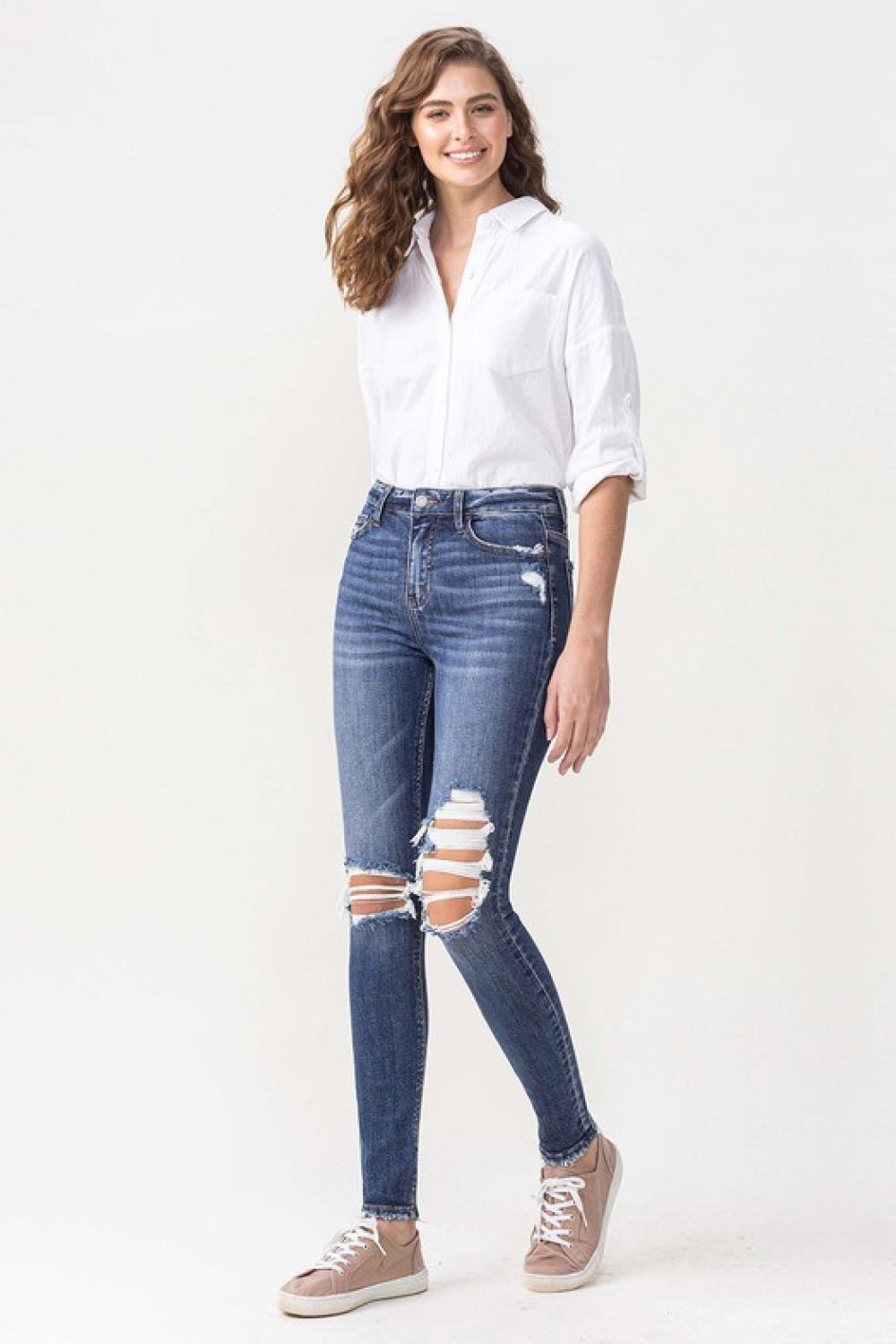 VERVETMedium Wash High Rise Distressed Skinny Jeans