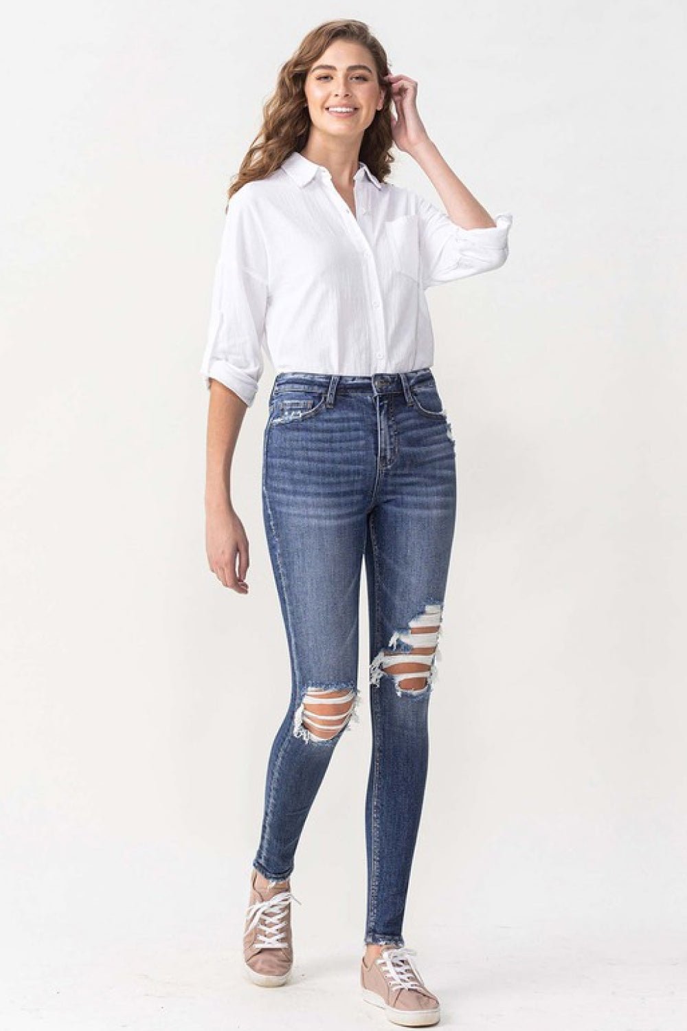 VERVETMedium Wash High Rise Distressed Skinny Jeans