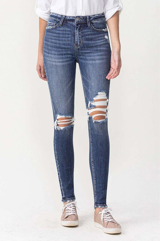 VERVETMedium Wash High Rise Distressed Skinny Jeans