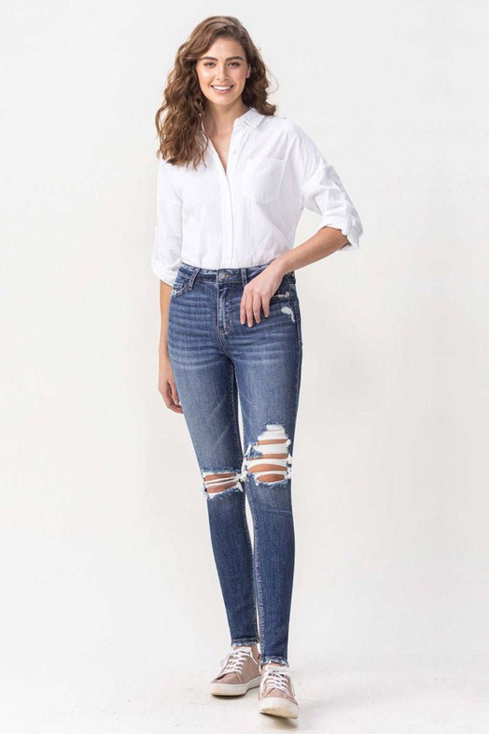 VERVETMedium Wash High Rise Distressed Skinny Jeans