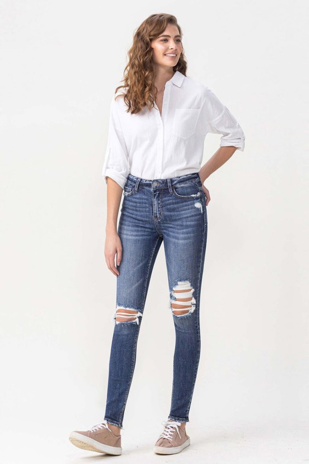 VERVETMedium Wash High Rise Distressed Skinny Jeans