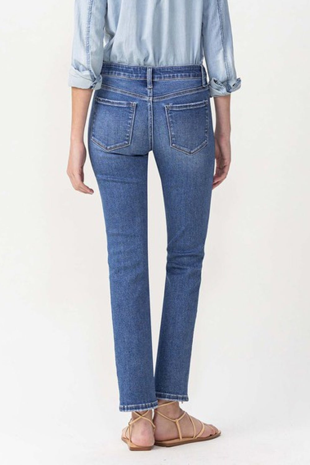 VERVETMedium Wash Mid - Rise Slim Ankle Straight Jeans