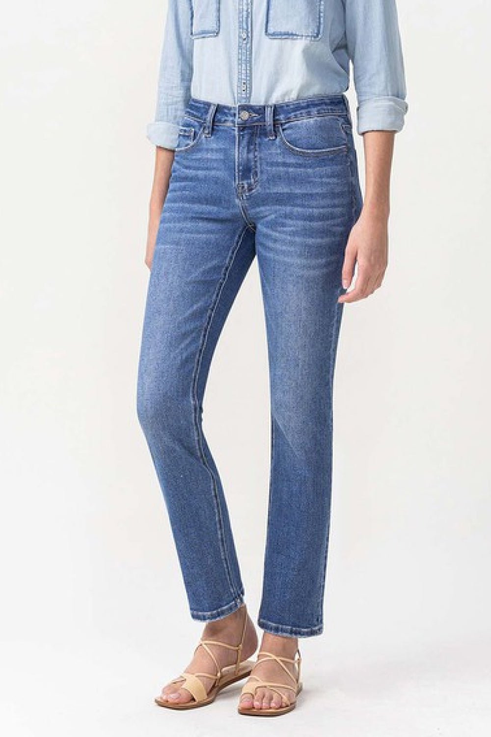 VERVETMedium Wash Mid - Rise Slim Ankle Straight Jeans