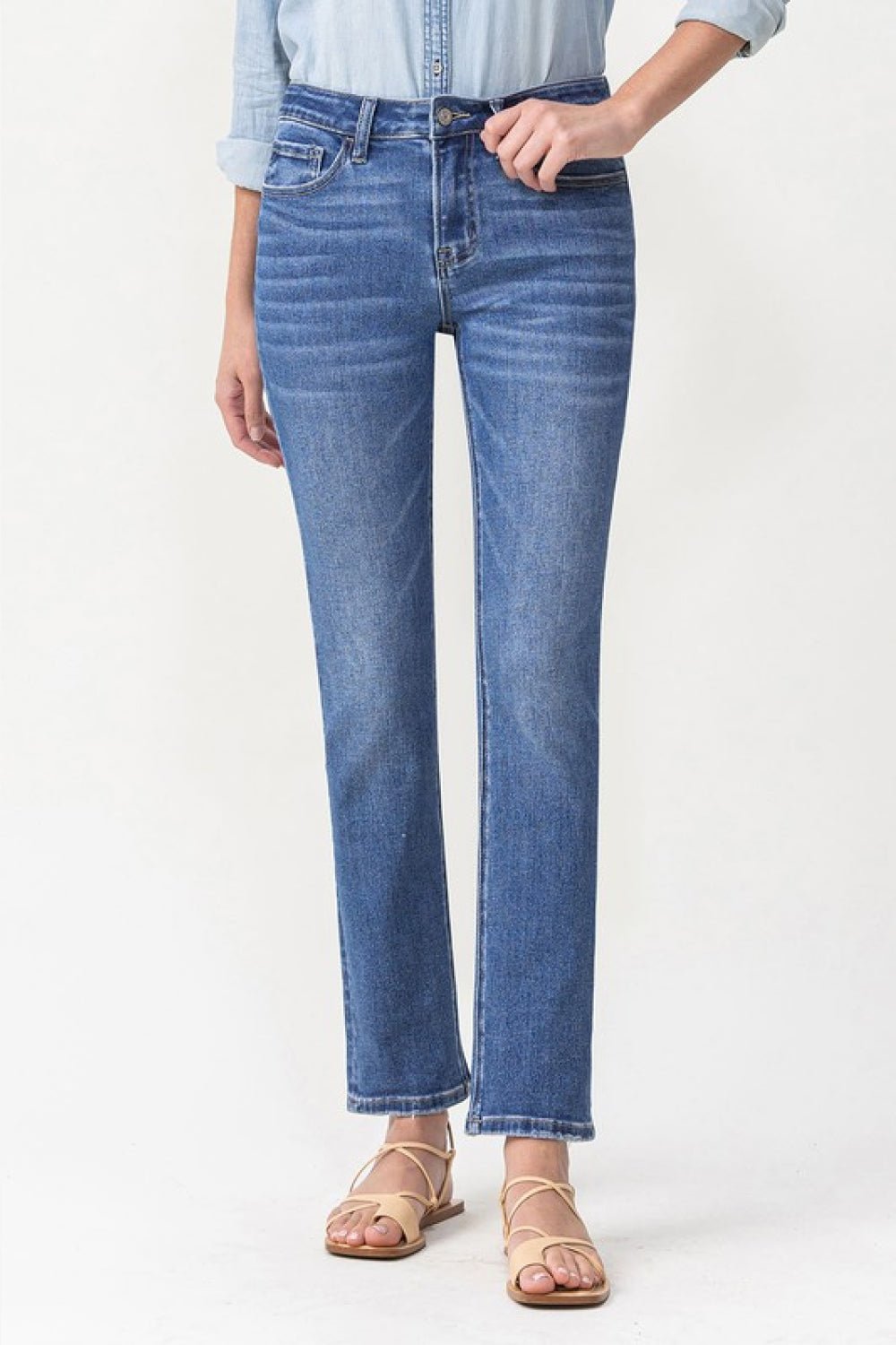 VERVETMedium Wash Mid - Rise Slim Ankle Straight Jeans