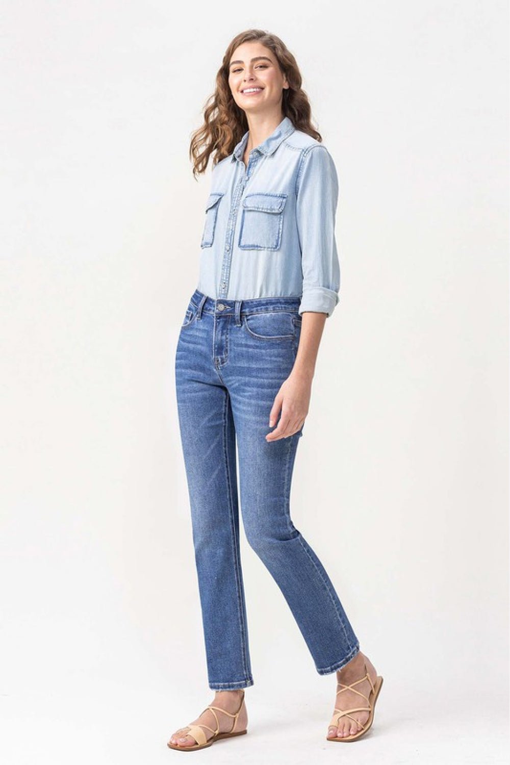 VERVETMedium Wash Mid - Rise Slim Ankle Straight Jeans