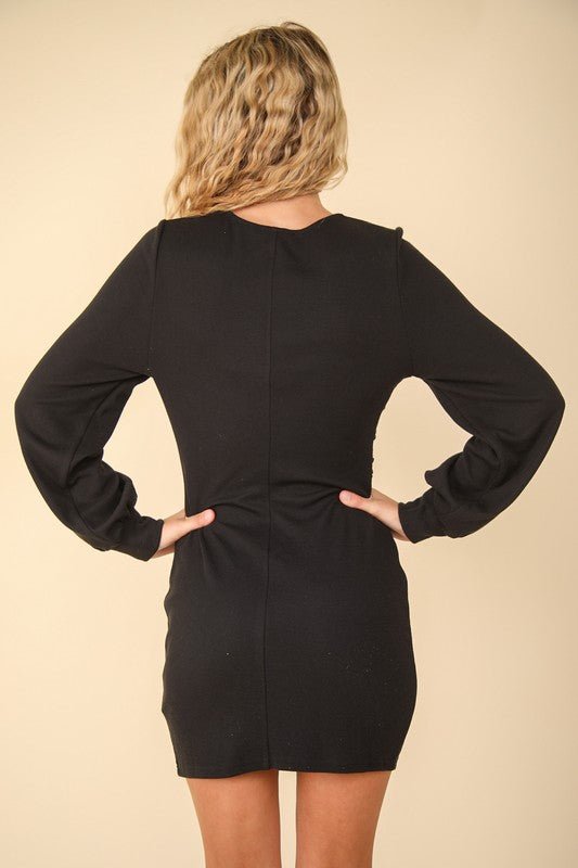 Very J - Black Faux Wrap Bodycon Mini Dress