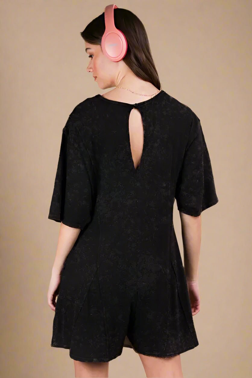 Very J - Black Mineral Wash T-Shirt Romper