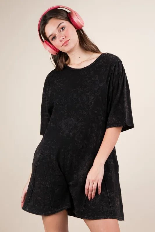 Very J - Black Mineral Wash T-Shirt Romper