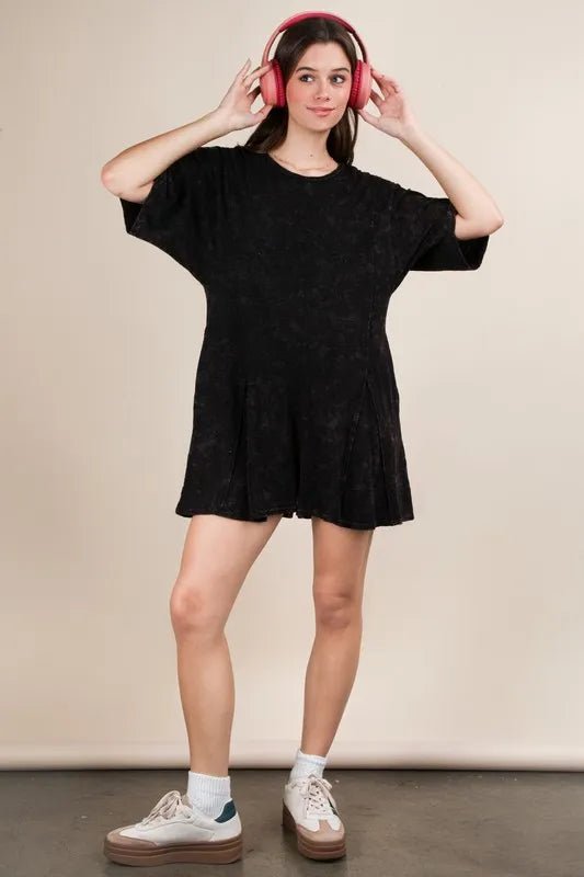 Very J - Black Mineral Wash T-Shirt Romper