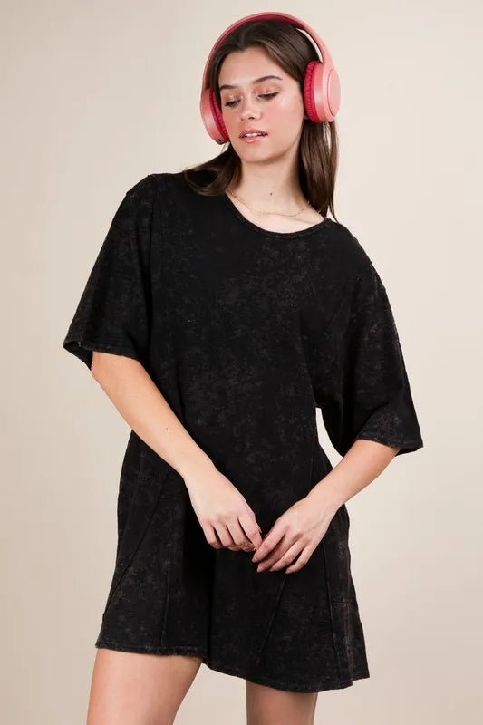 Very J - Black Mineral Wash T-Shirt Romper