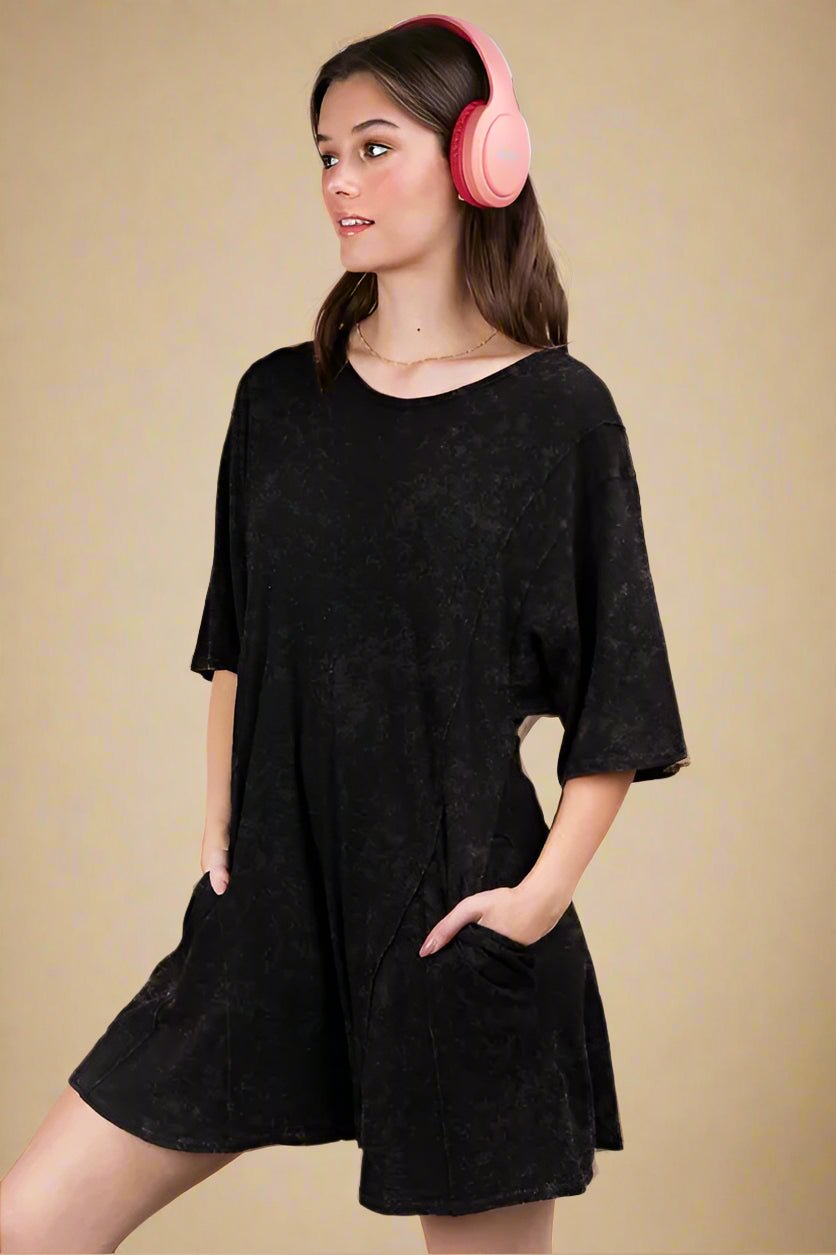 Very J - Black Mineral Wash T-Shirt Romper