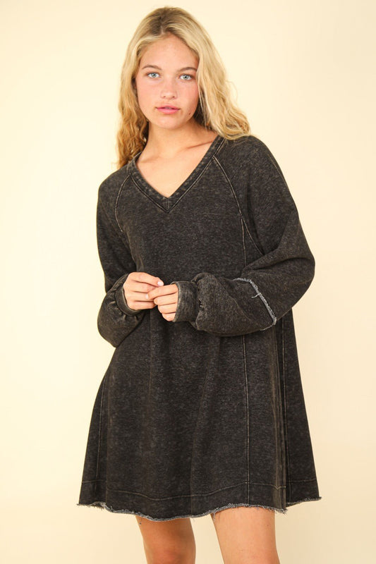 Very J - Black Mineral Washed Oversized Mini Dress