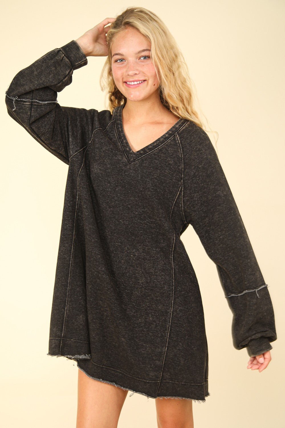 Very J - Black Mineral Washed Oversized Mini Dress